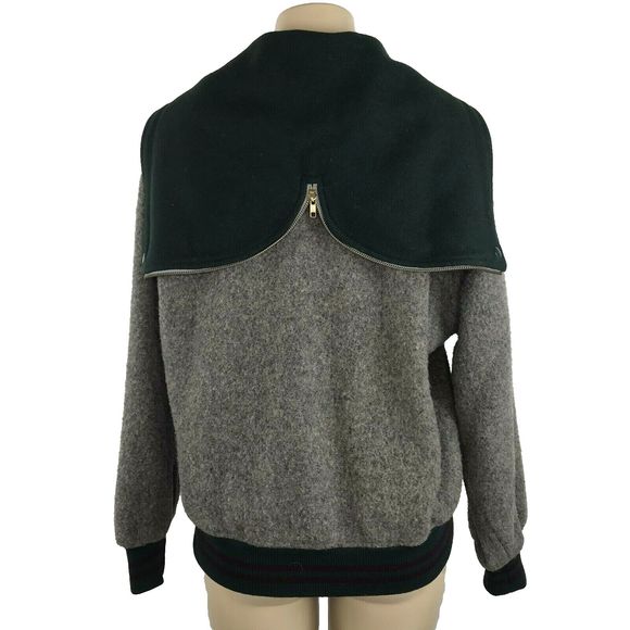 Ralph Lauren Wool Jacket Size M Gray Varsity Crest Patch Badge Zip Hooded Pocket - Picture 7 of 12